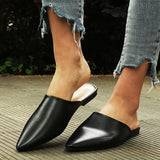 Flat Shoes 2019 Fashion Mules For Women PU Leather Pointed Toe Slip On Flip Flops Women Slipper Summer Sandals Women's Shoes