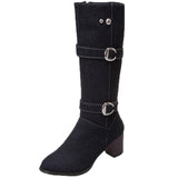 Sexy Jean Boots Women's Long Tube Short Boot Winter High Heel Denim Boot 2019 Lady Stylish Jeans Boots Buckle Strap Shoes Cowboy