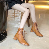SUOJIALUN 2019 New Brand Women Ankle Boots Low Heel Square Toe Women's Leather Ankle Martin Boots Autumn Casual Outdoor Shoes