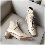 SUOJIALUN 2019 New Brand Women Ankle Boots Low Heel Square Toe Women's Leather Ankle Martin Boots Autumn Casual Outdoor Shoes