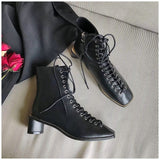 SUOJIALUN 2019 New Brand Women Ankle Boots Low Heel Square Toe Women's Leather Ankle Martin Boots Autumn Casual Outdoor Shoes