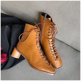 SUOJIALUN 2019 New Brand Women Ankle Boots Low Heel Square Toe Women's Leather Ankle Martin Boots Autumn Casual Outdoor Shoes
