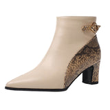 New women's autumn boots Snake Print Stitching Color Chunky Heels  Side Zipper Boots Women High-Heeled Shoes zapatos mujer 2019