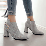 High Quality Women's Boots New Fashion Pointed Stripe  Ankle Boots Zipper Short Boots High Heel Shoes Botas Mujer Invierno 2019