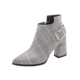 High Quality Women's Boots New Fashion Pointed Stripe  Ankle Boots Zipper Short Boots High Heel Shoes Botas Mujer Invierno 2019