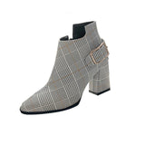 High Quality Women's Boots New Fashion Pointed Stripe  Ankle Boots Zipper Short Boots High Heel Shoes Botas Mujer Invierno 2019