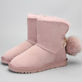 Warm and warm classic crystal series chain and hair ball decoration winter woman boots Sheepskin with wool winter women's shoes