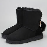 Warm and warm classic crystal series chain and hair ball decoration winter woman boots Sheepskin with wool winter women's shoes
