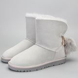 Warm and warm classic crystal series chain and hair ball decoration winter woman boots Sheepskin with wool winter women's shoes